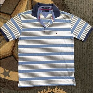 Tommy Hilfiger Navy and White Striped Polo Shirt